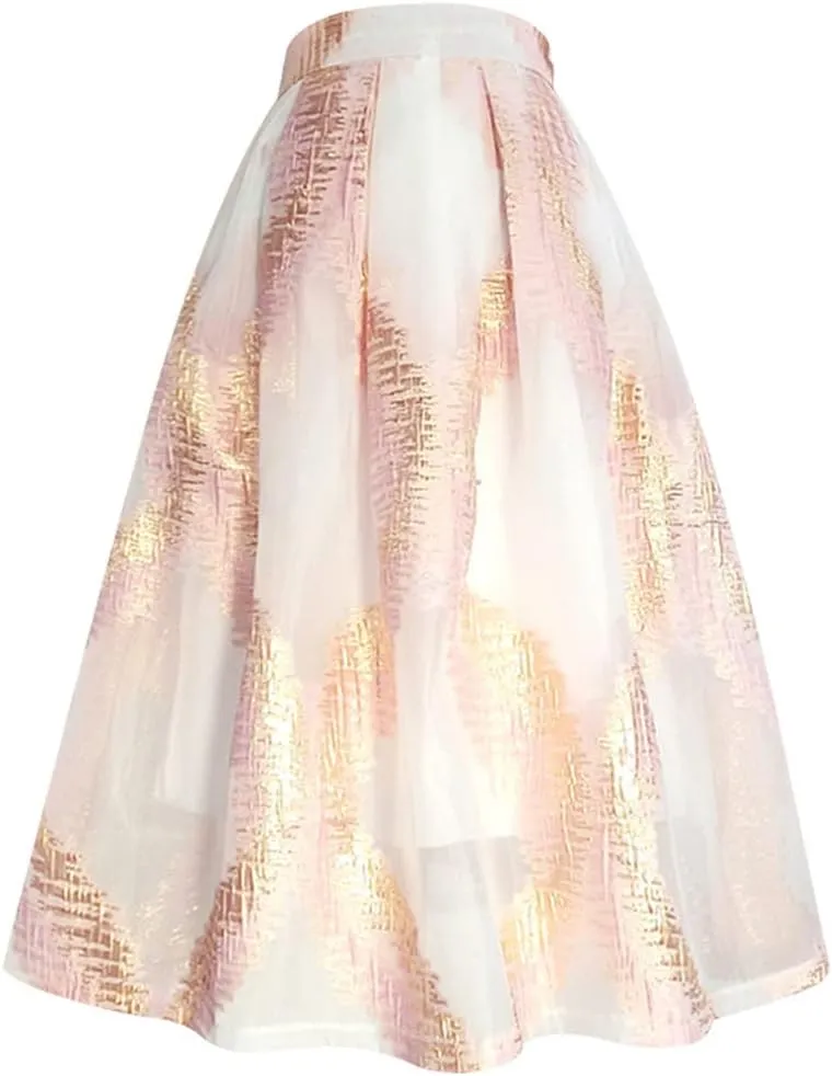 Spring Summer Elegant Floral Organza Tassel High Waist Pink Tulle Mesh Long Midi Skirt
