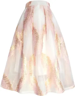 Spring Summer Elegant Floral Organza Tassel High Waist Pink Tulle Mesh Long Midi Skirt