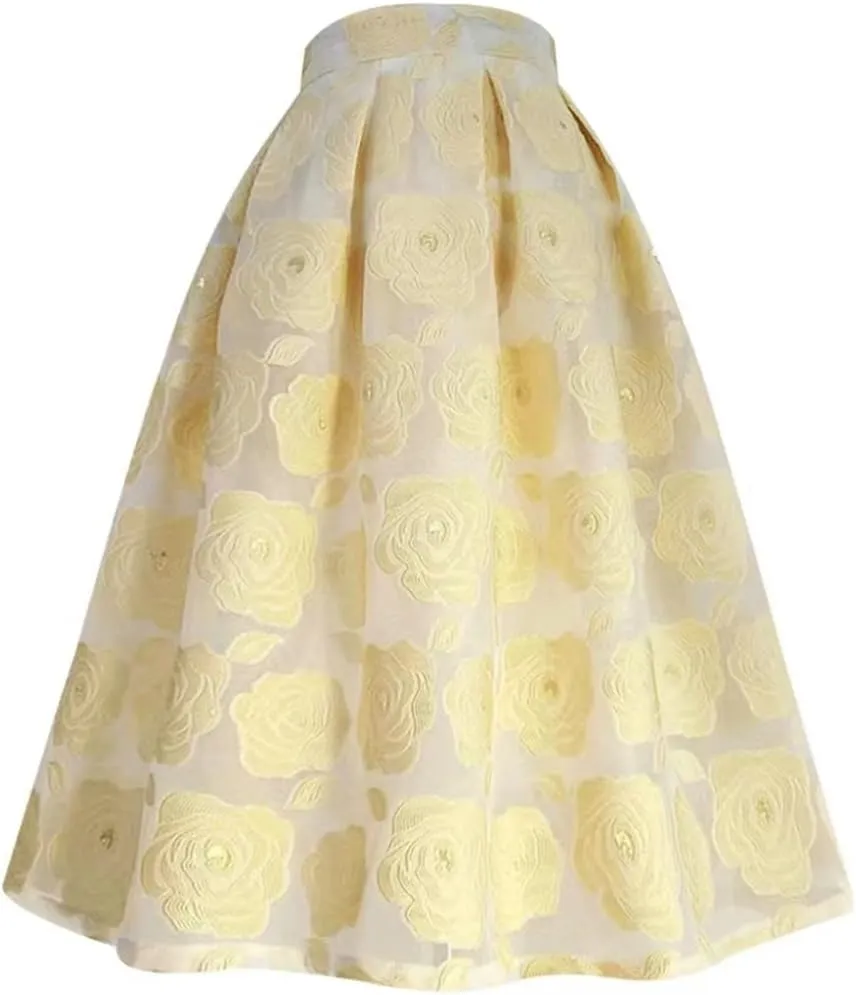 Spring Summer Elegant Floral Organza Tassel High Waist Pink Tulle Mesh Long Midi Skirt