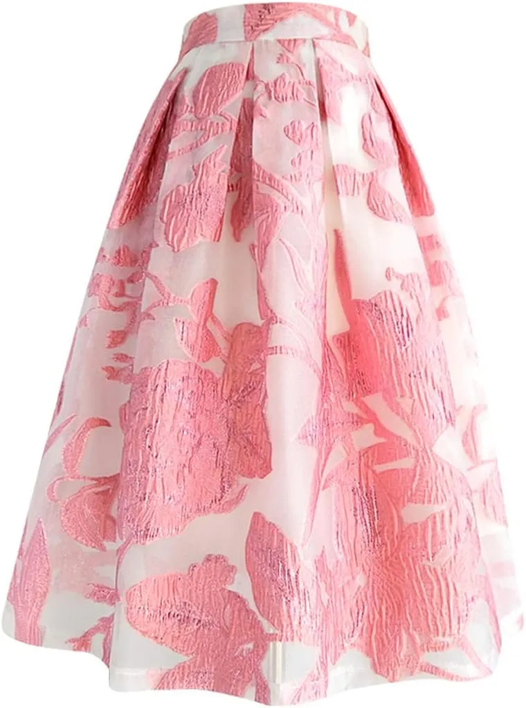 Spring Summer Elegant Floral Organza Tassel High Waist Pink Tulle Mesh Long Midi Skirt
