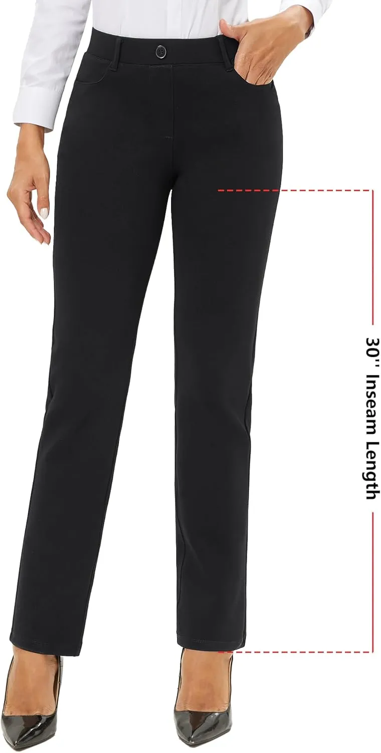 Stelle Women Dress Pants Business Casual Straight Leg 30" Stretch Work Pants Pull On Regular Slacks with 4 Pockets