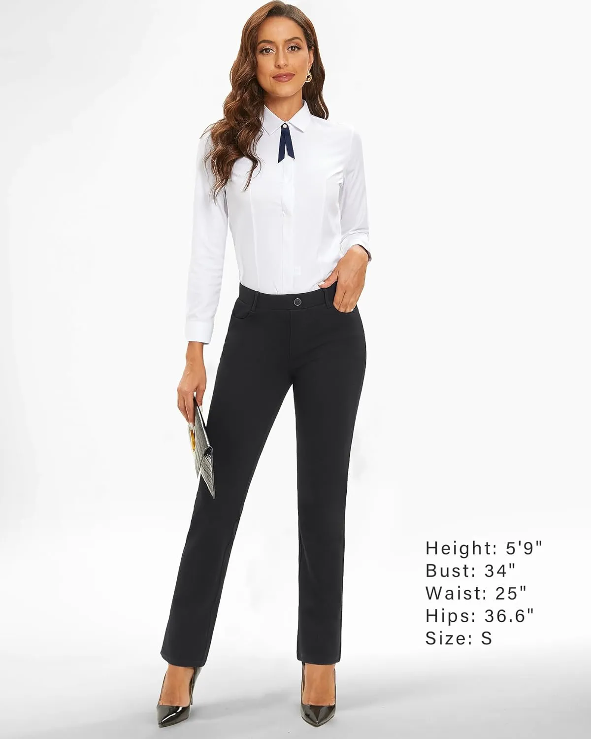 Stelle Women Dress Pants Business Casual Straight Leg 30" Stretch Work Pants Pull On Regular Slacks with 4 Pockets