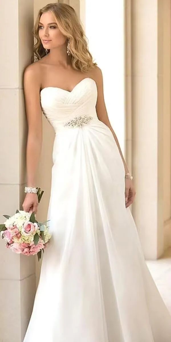 Strapless Wedding Dresses for Bride A-Line Chiffon V Neck Bridal Gown Evening Gown for Bride with Belt 2025