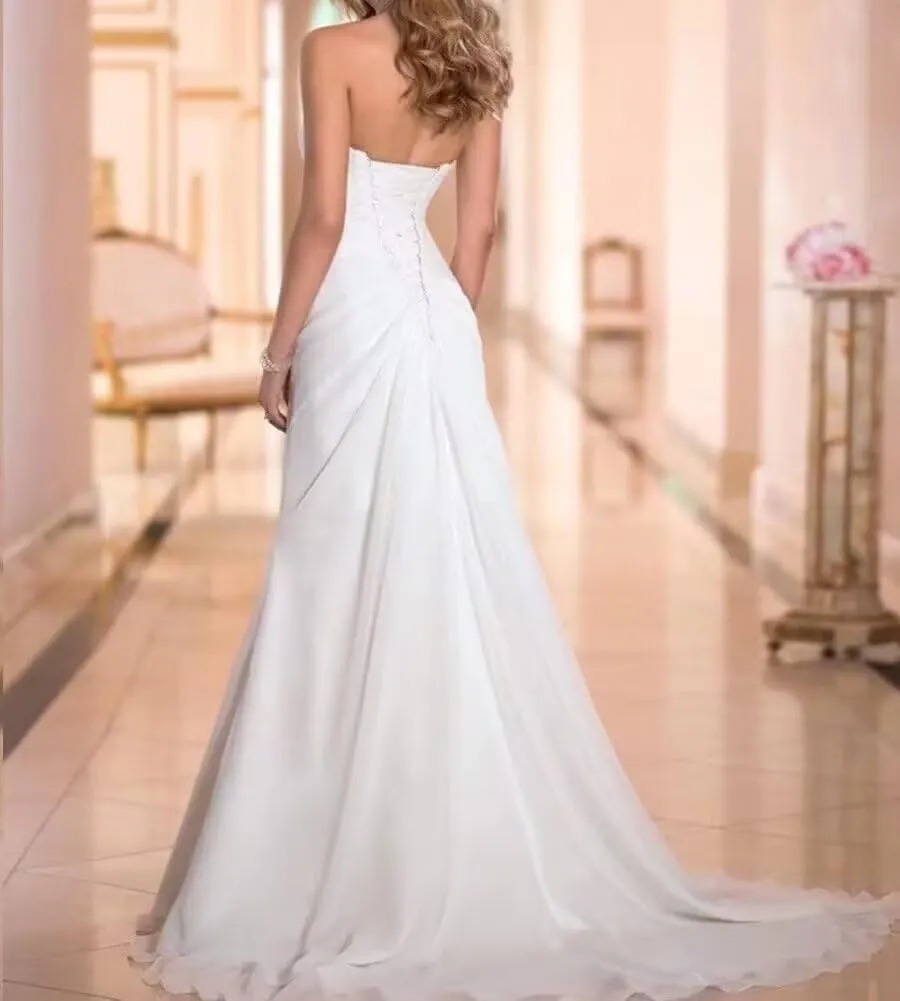 Strapless Wedding Dresses for Bride A-Line Chiffon V Neck Bridal Gown Evening Gown for Bride with Belt 2025