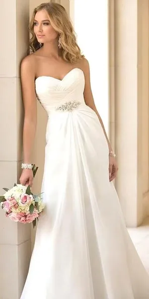 Strapless Wedding Dresses for Bride A-Line Chiffon V Neck Bridal Gown Evening Gown for Bride with Belt 2025