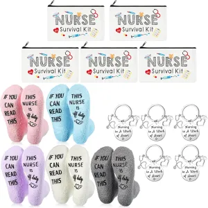 Suhine 15 Pcs Nurse Appreciation Gifts for Women Nurse Survival Kit Bag If You Can Read This off Duty Socks, Makeup Bag, Keychain for Doctor Hospital Workers and Students