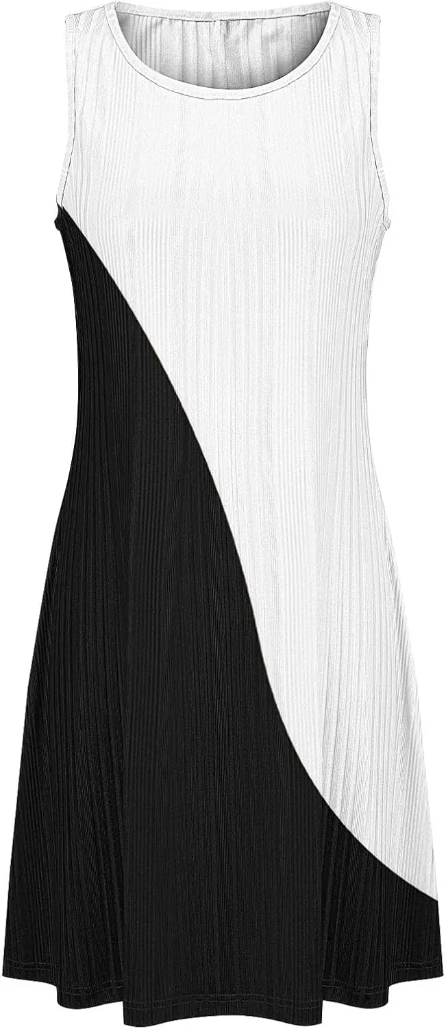Summer Dresses for Women 2025 Loose Beach Vacation Casual Crew Neck Casual Boho Dress Sleeveless Sundresses with Pockets