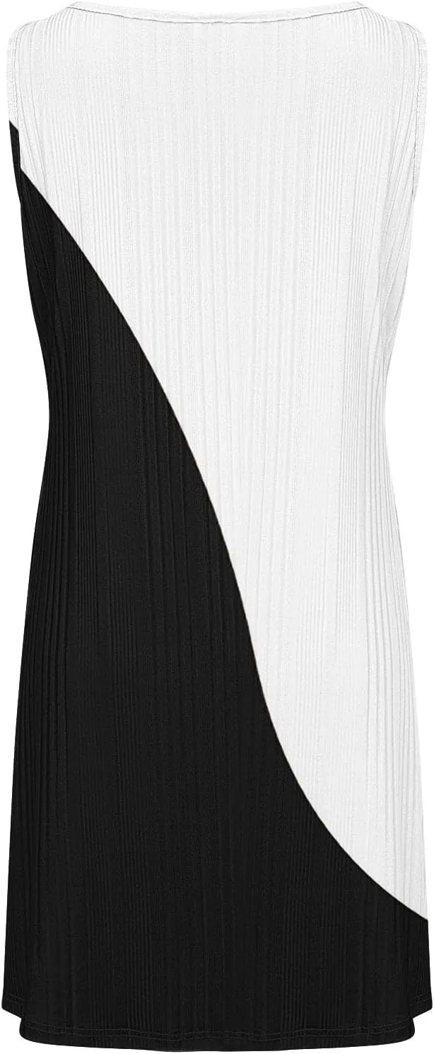 Summer Dresses for Women 2025 Loose Beach Vacation Casual Crew Neck Casual Boho Dress Sleeveless Sundresses with Pockets