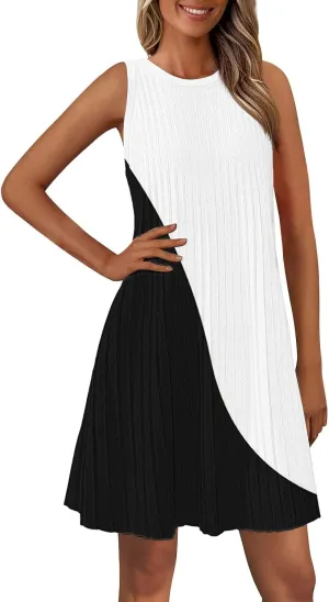 Summer Dresses for Women 2025 Loose Beach Vacation Casual Crew Neck Casual Boho Dress Sleeveless Sundresses with Pockets