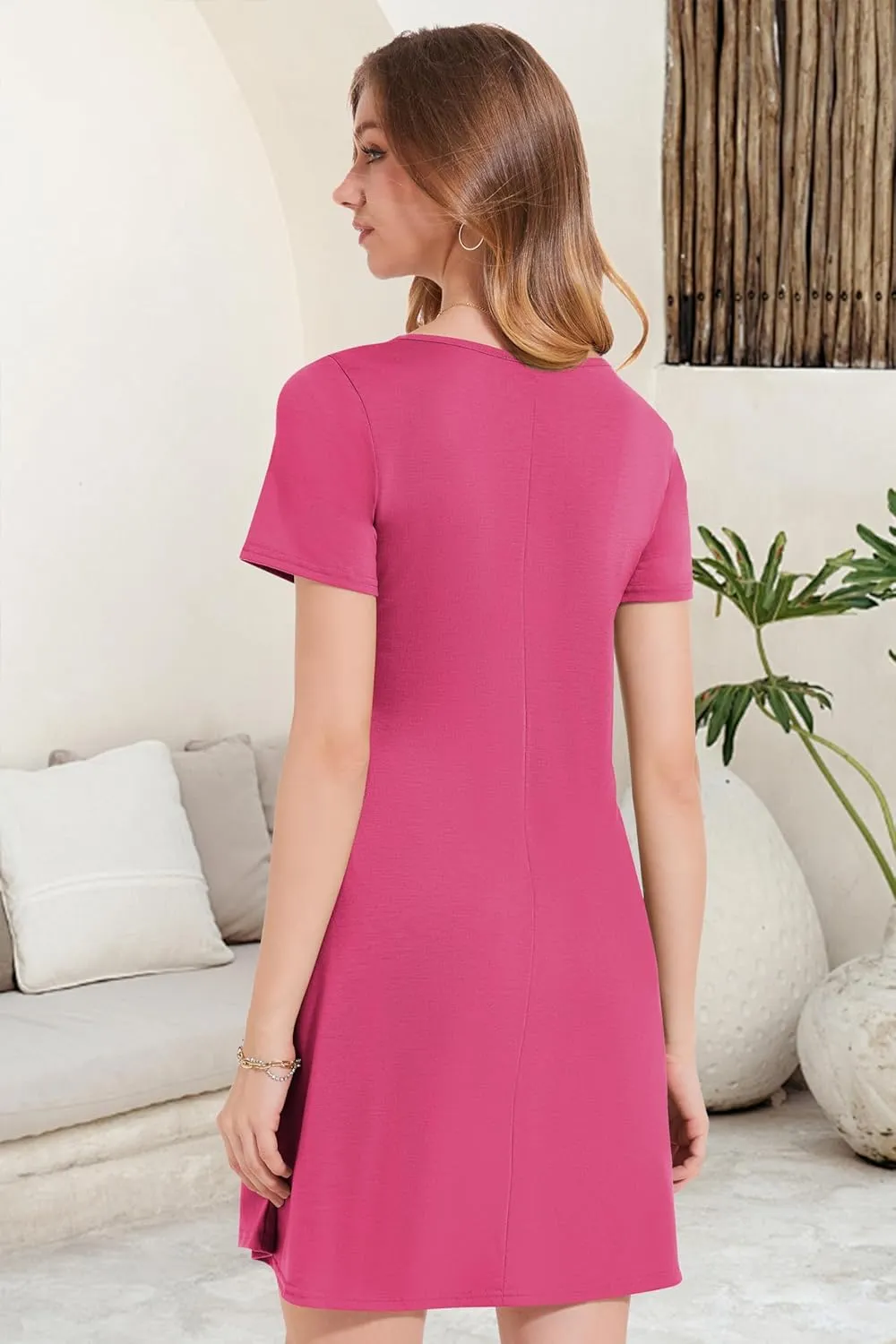 Summer Dresses for Women Casual Short Sleeve Sundress Scoop Neck Beach T Shirt Dress with Pockets