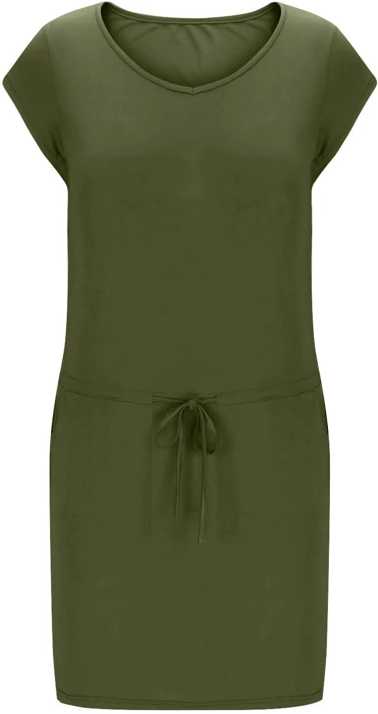 Summer Dresses for Women Short Sleeve Loose Tshirt Dress V-Neck Comfy Casual Sundresses with Pockets