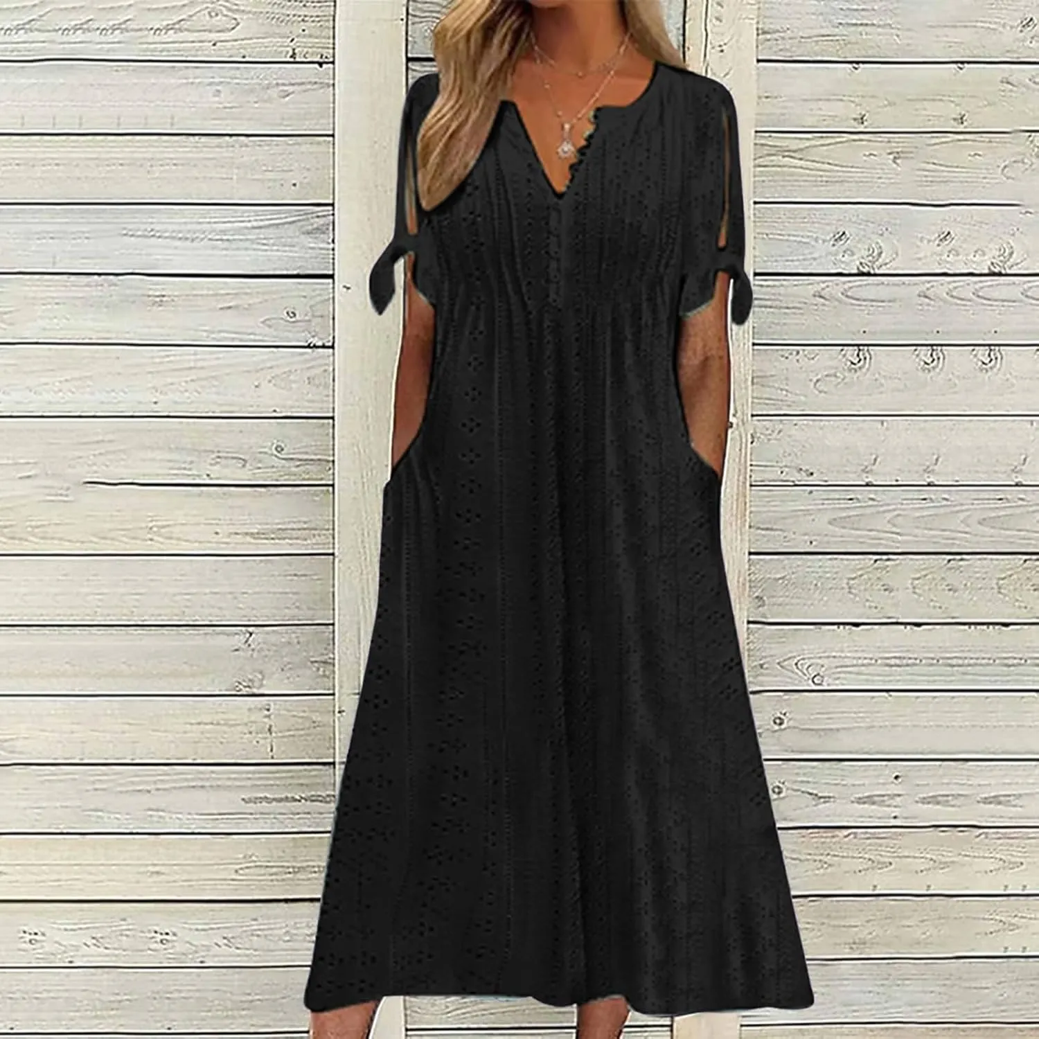 Summer Maxi Dresses for Women 2025 Trendy Short Sleeve Eyelet Flowy Tshirt Dress Casual Summer Beach Vacation Long Sundress