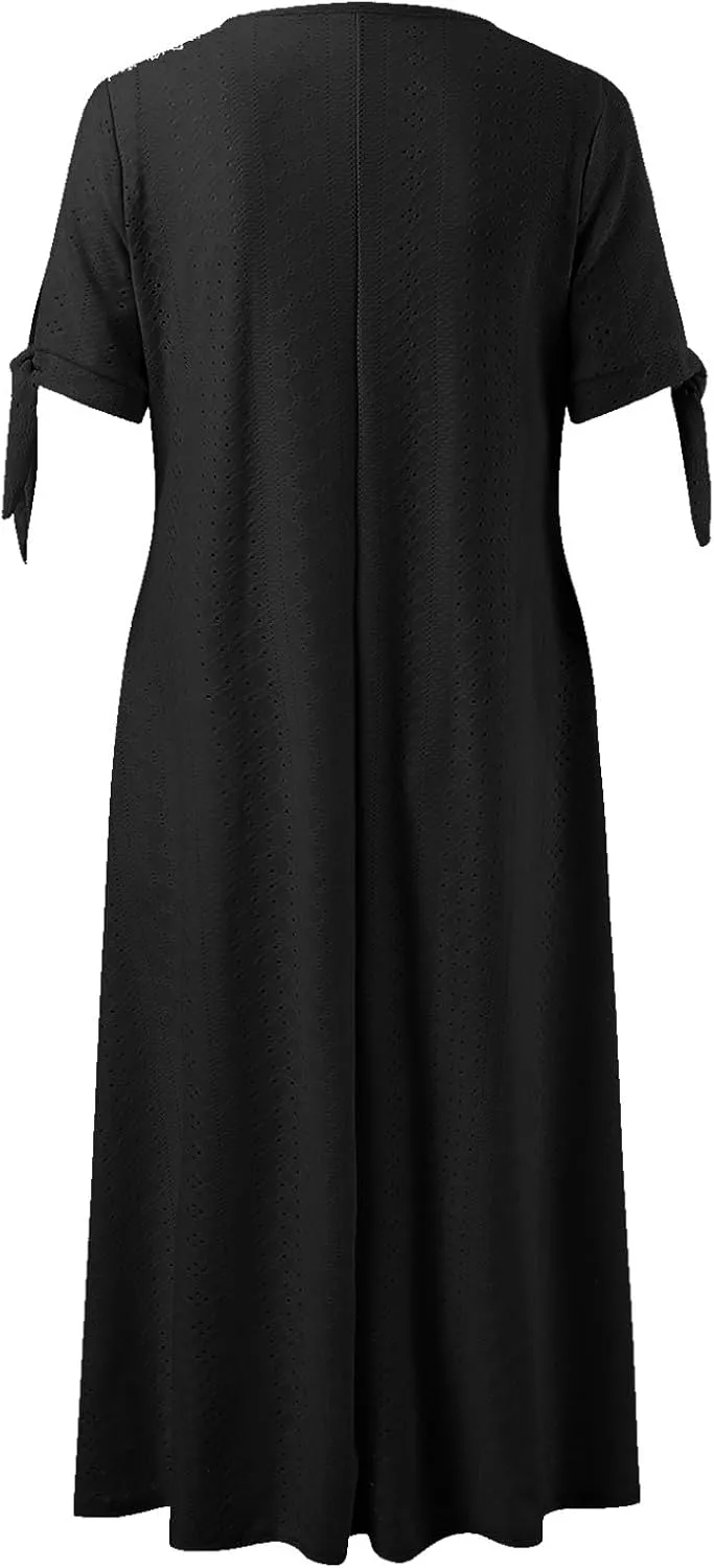 Summer Maxi Dresses for Women 2025 Trendy Short Sleeve Eyelet Flowy Tshirt Dress Casual Summer Beach Vacation Long Sundress