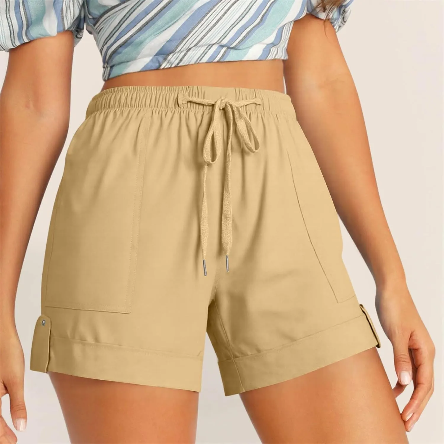 Summer Shorts for Women Plus Size Casual Elastic Waist Drawstring Short 5 Inch Inseam Beach Vacation Outfits
