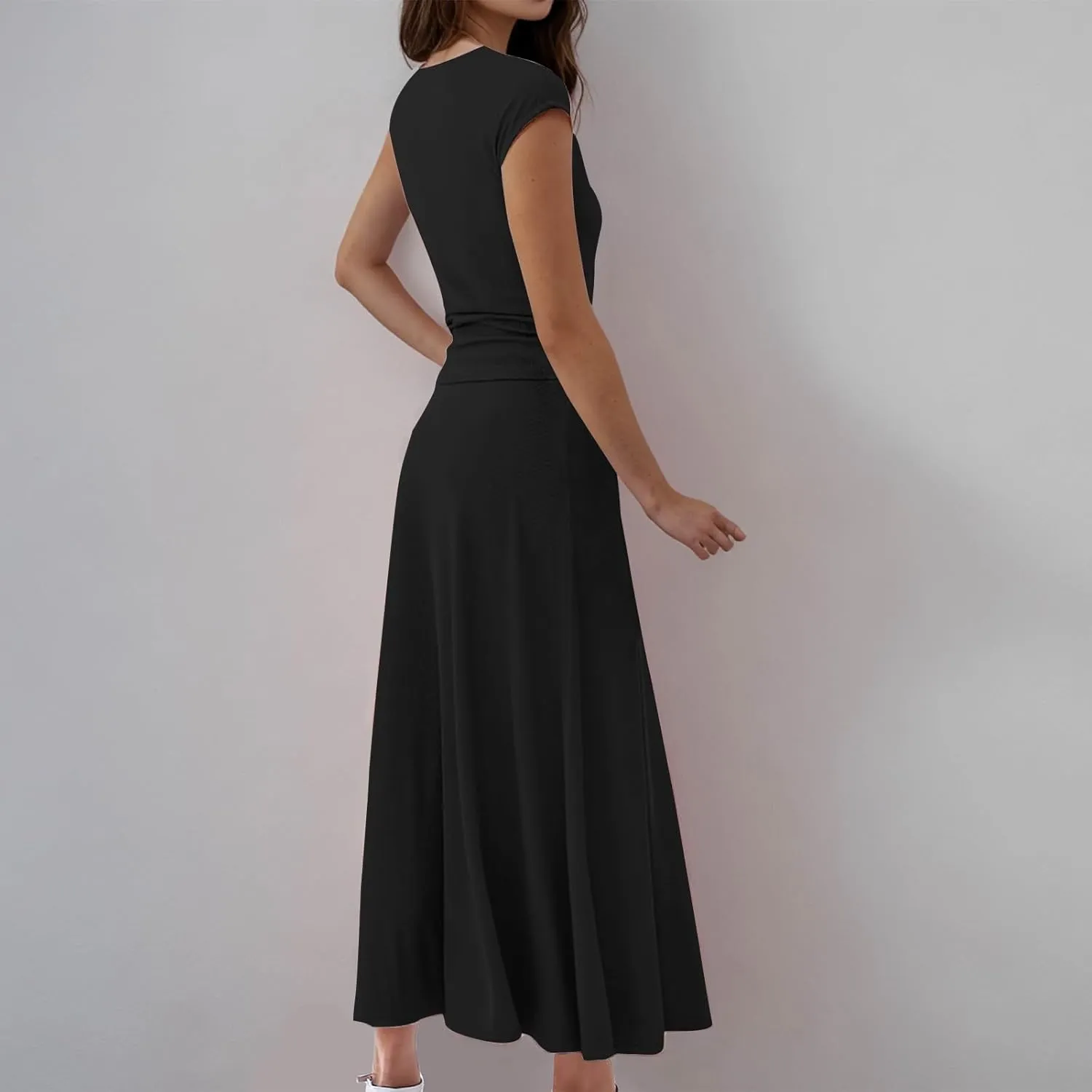 Summer Two Piece Sets For Women Short Sleeve Cropped Tops And Pleated Midi Skirt Lounge Sets Solid Travel Lounge Sets