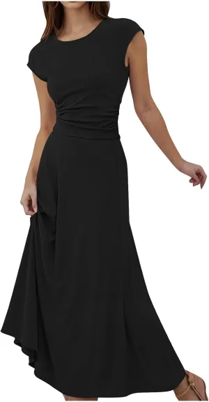 Summer Two Piece Sets For Women Short Sleeve Cropped Tops And Pleated Midi Skirt Lounge Sets Solid Travel Lounge Sets