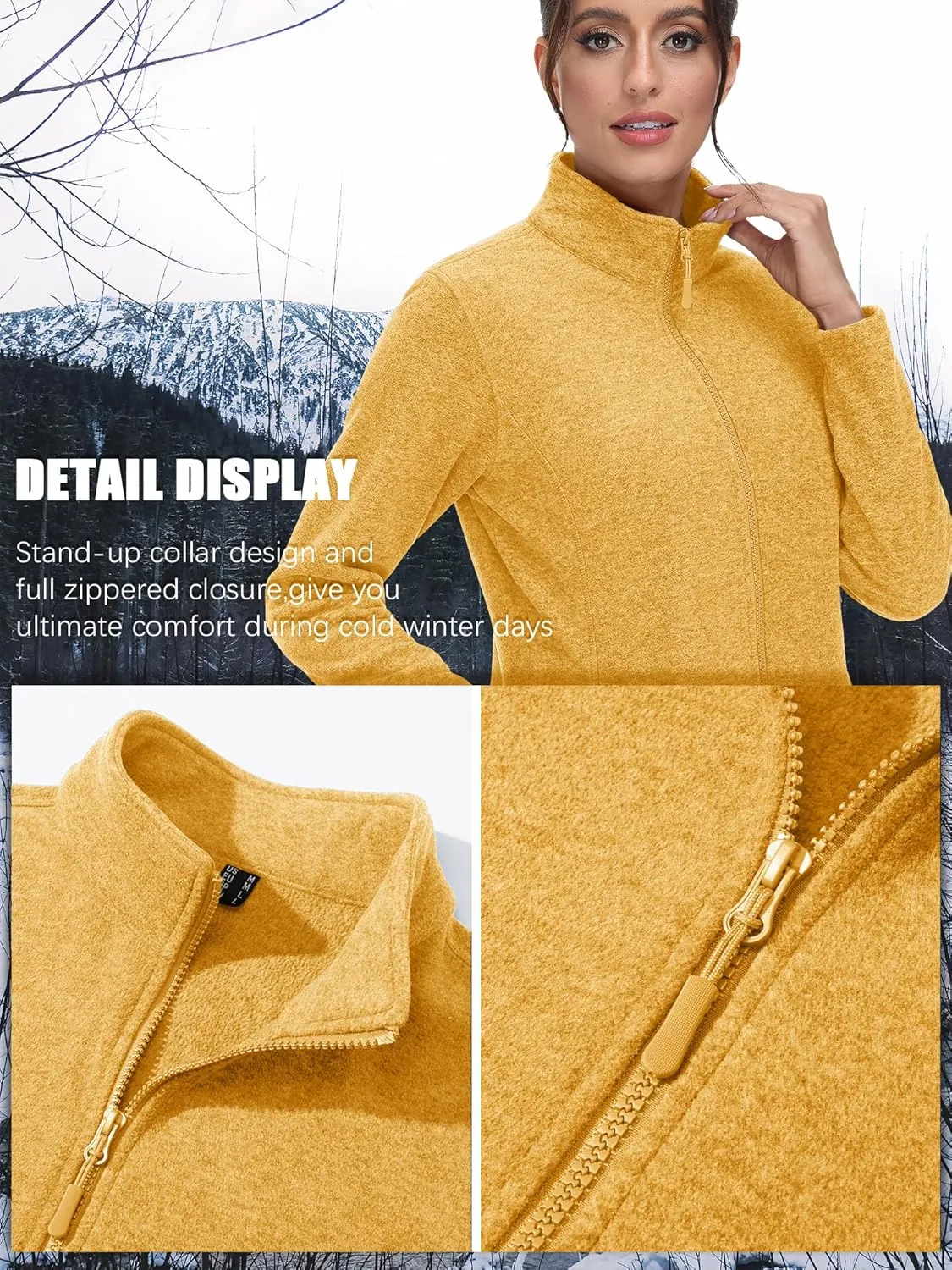 TACVASEN Women's Full Zip Fleece Jacket Lightweight Jacket Womens Winter Warm Coats with 2 Zipper Pockets