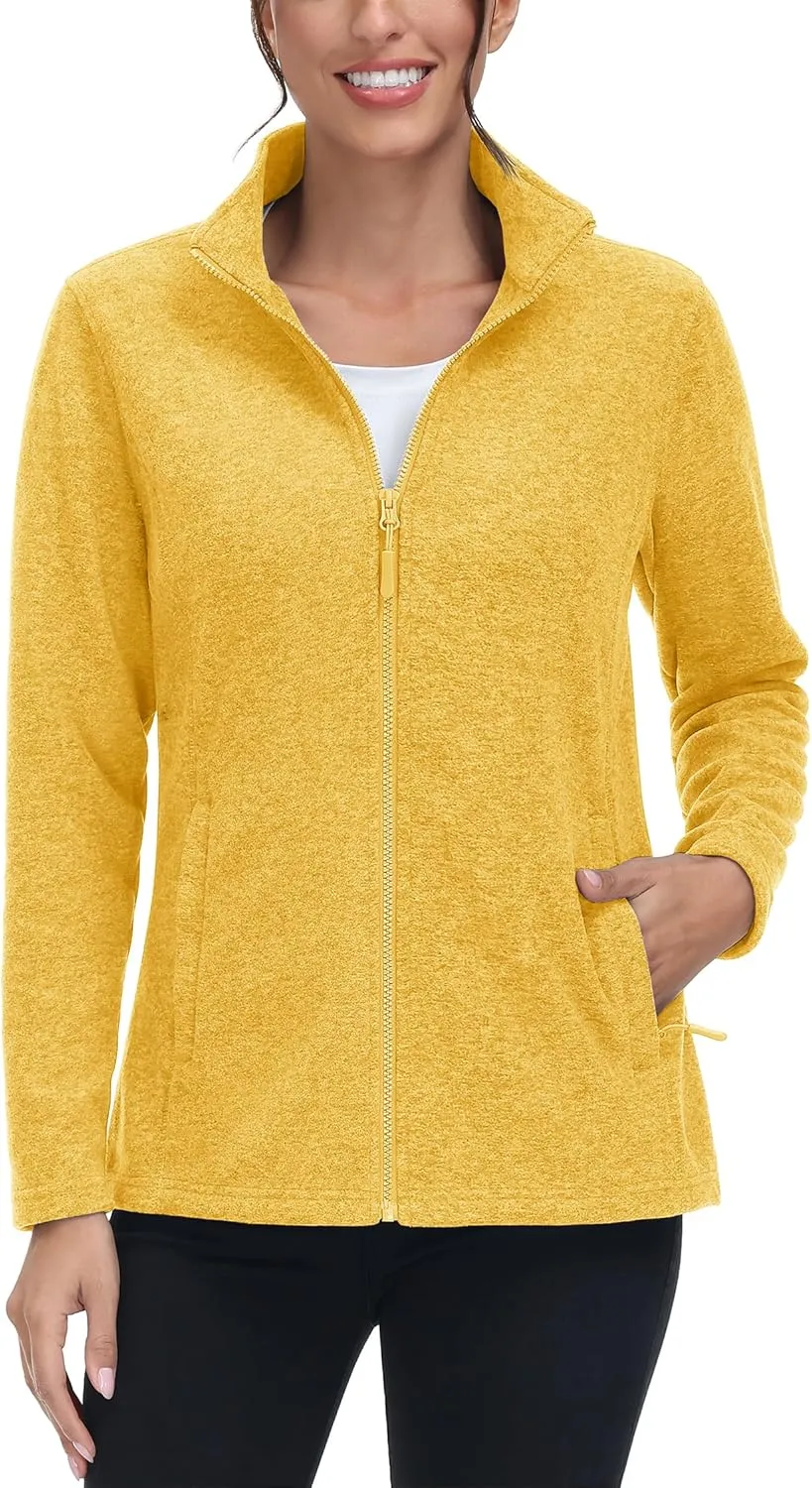 TACVASEN Women's Full Zip Fleece Jacket Lightweight Jacket Womens Winter Warm Coats with 2 Zipper Pockets