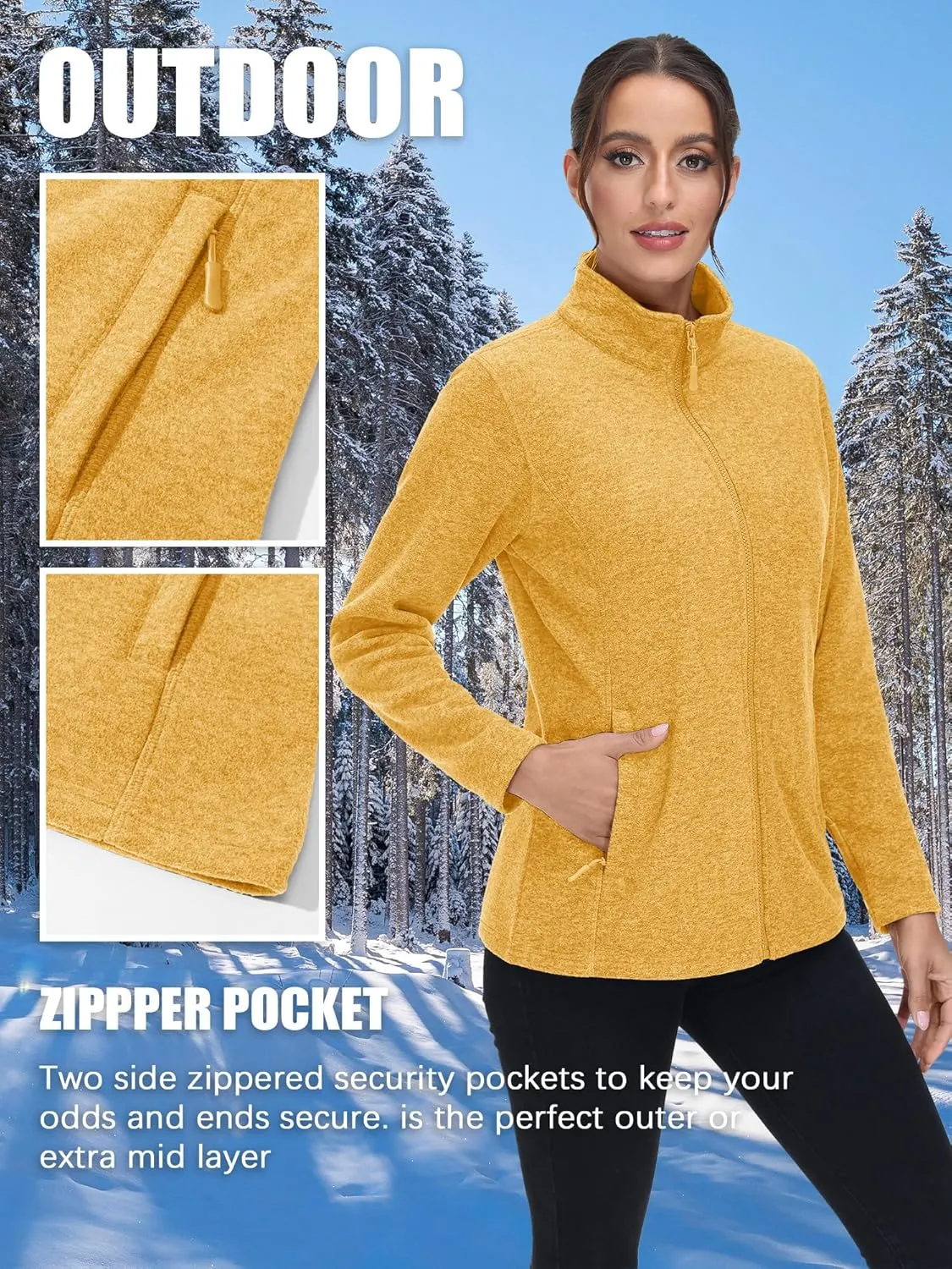 TACVASEN Women's Full Zip Fleece Jacket Lightweight Jacket Womens Winter Warm Coats with 2 Zipper Pockets