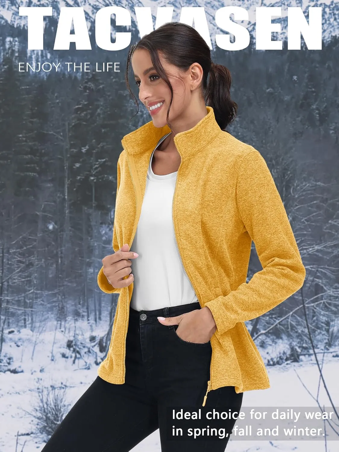 TACVASEN Women's Full Zip Fleece Jacket Lightweight Jacket Womens Winter Warm Coats with 2 Zipper Pockets