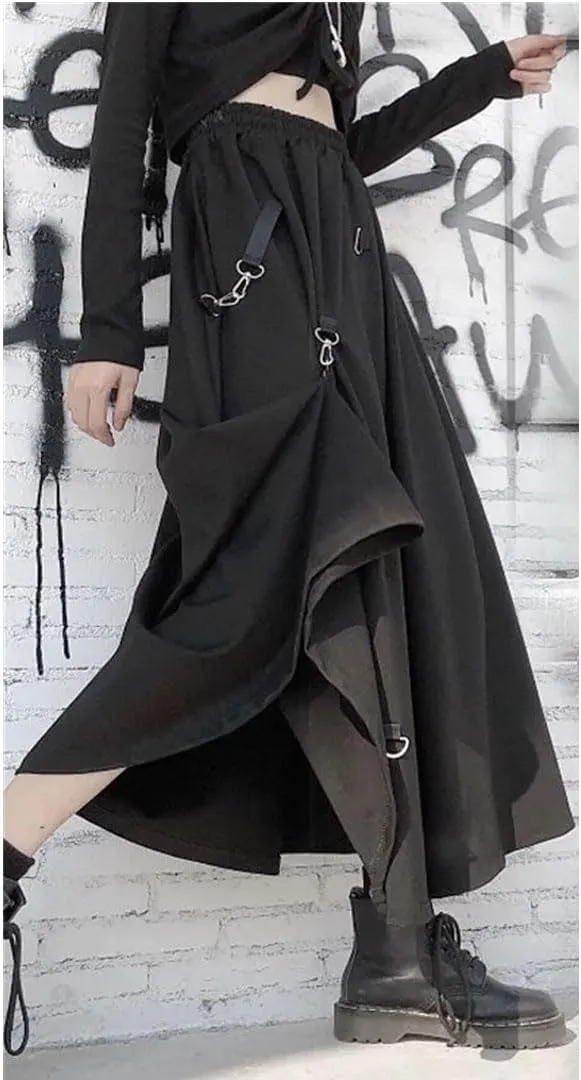 TdvcpmkkWomen's High-Waist Buckle Irregular Adjustable Long Skirt