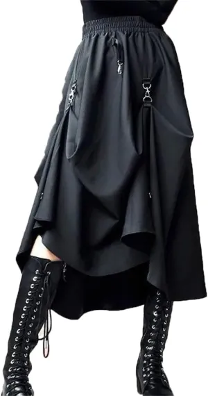 TdvcpmkkWomen's High-Waist Buckle Irregular Adjustable Long Skirt
