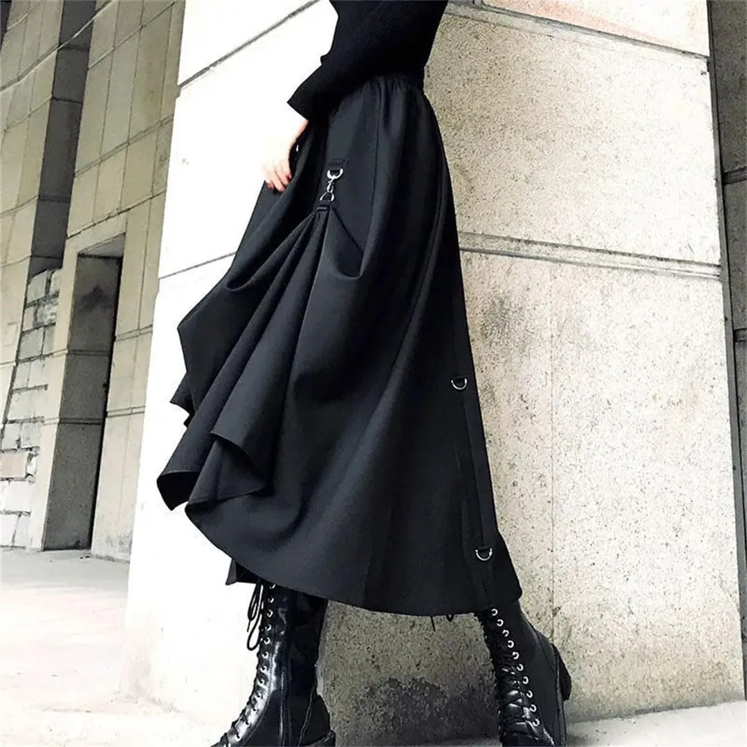 TdvcpmkkWomen's High-Waist Buckle Irregular Adjustable Long Skirt