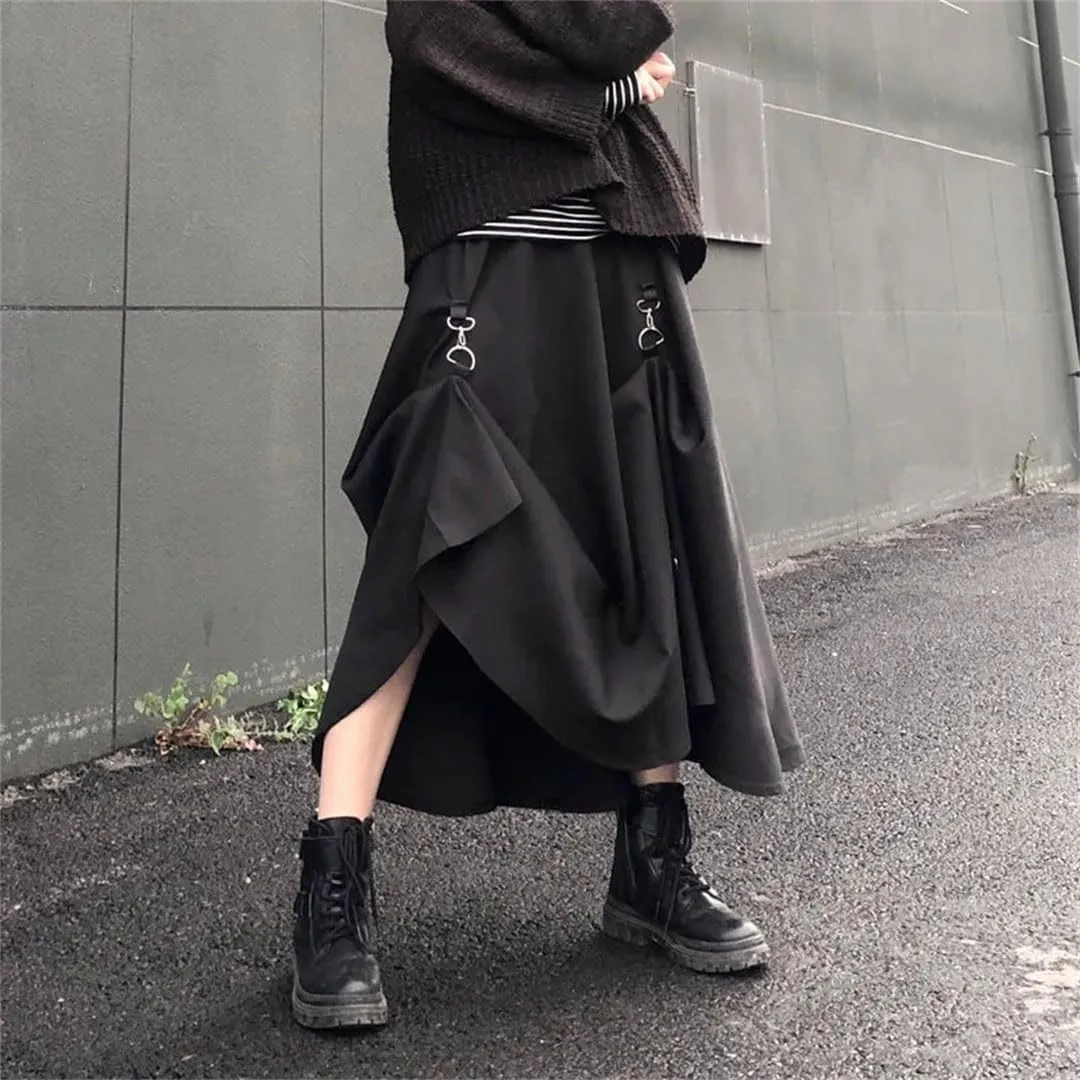 TdvcpmkkWomen's High-Waist Buckle Irregular Adjustable Long Skirt