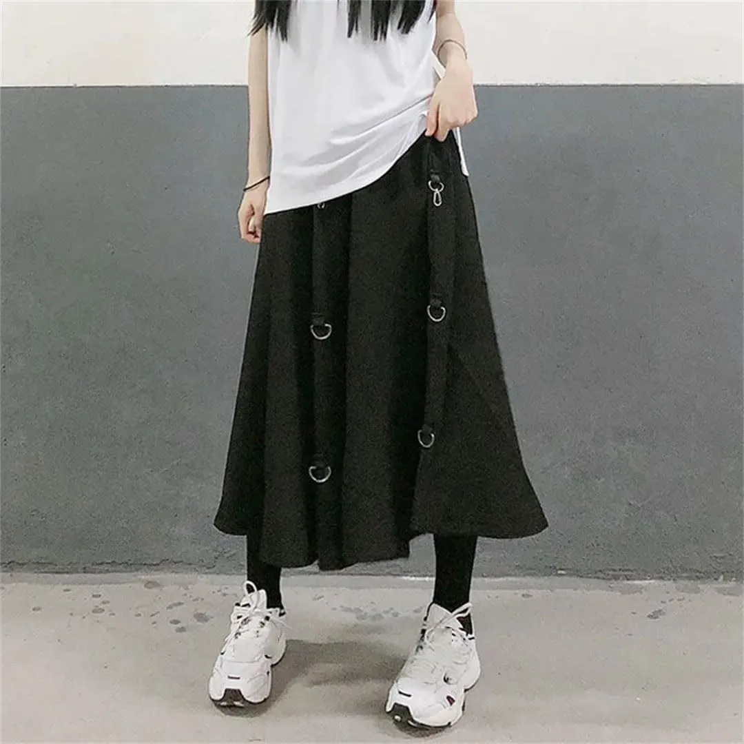 TdvcpmkkWomen's High-Waist Buckle Irregular Adjustable Long Skirt