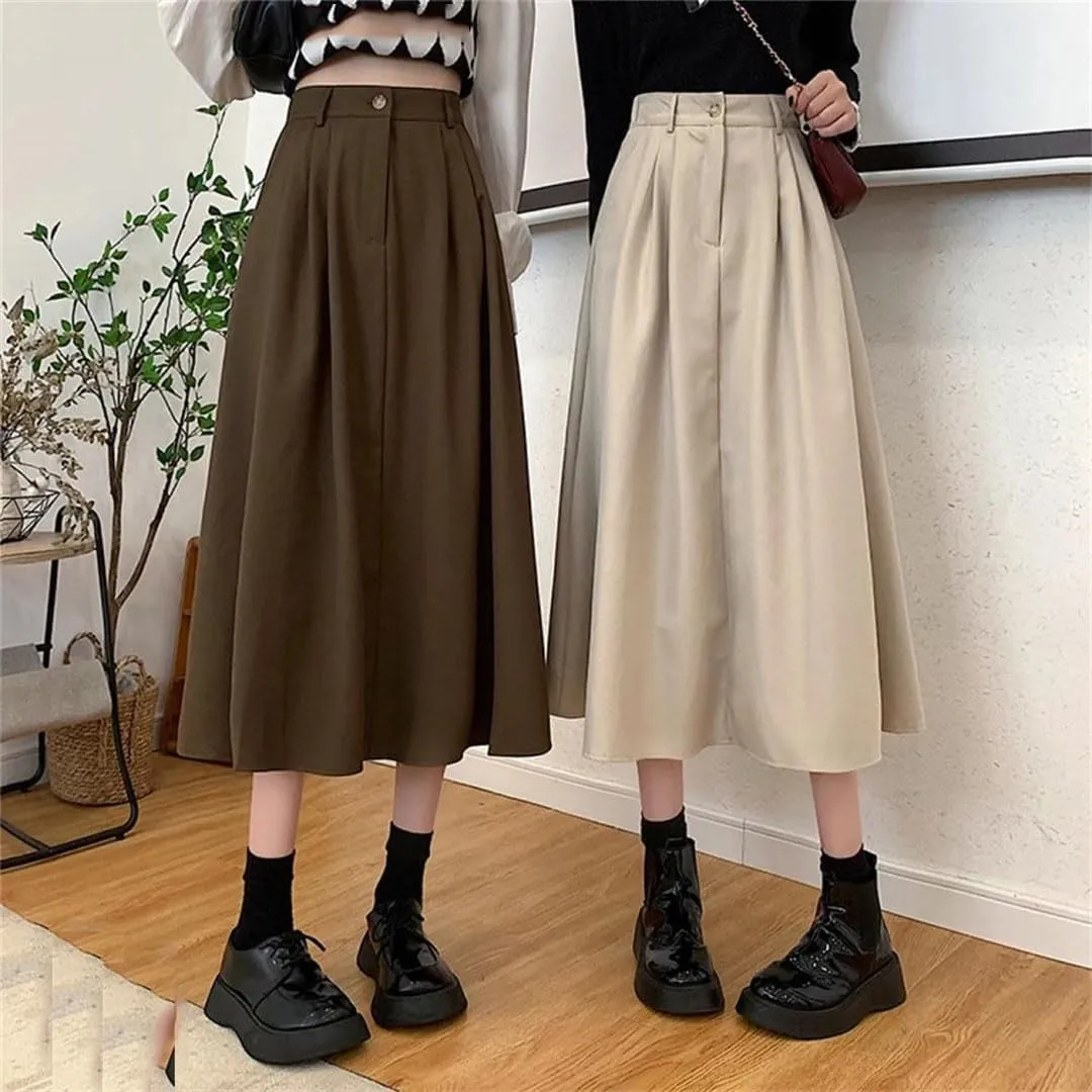 TdvcpmkkWomen's Retro Pleated Skirt High Waist Fleece Midi A-Line Skirt