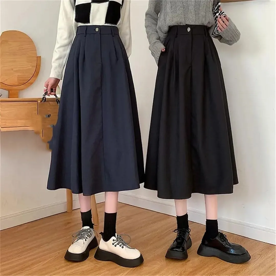 TdvcpmkkWomen's Retro Pleated Skirt High Waist Fleece Midi A-Line Skirt