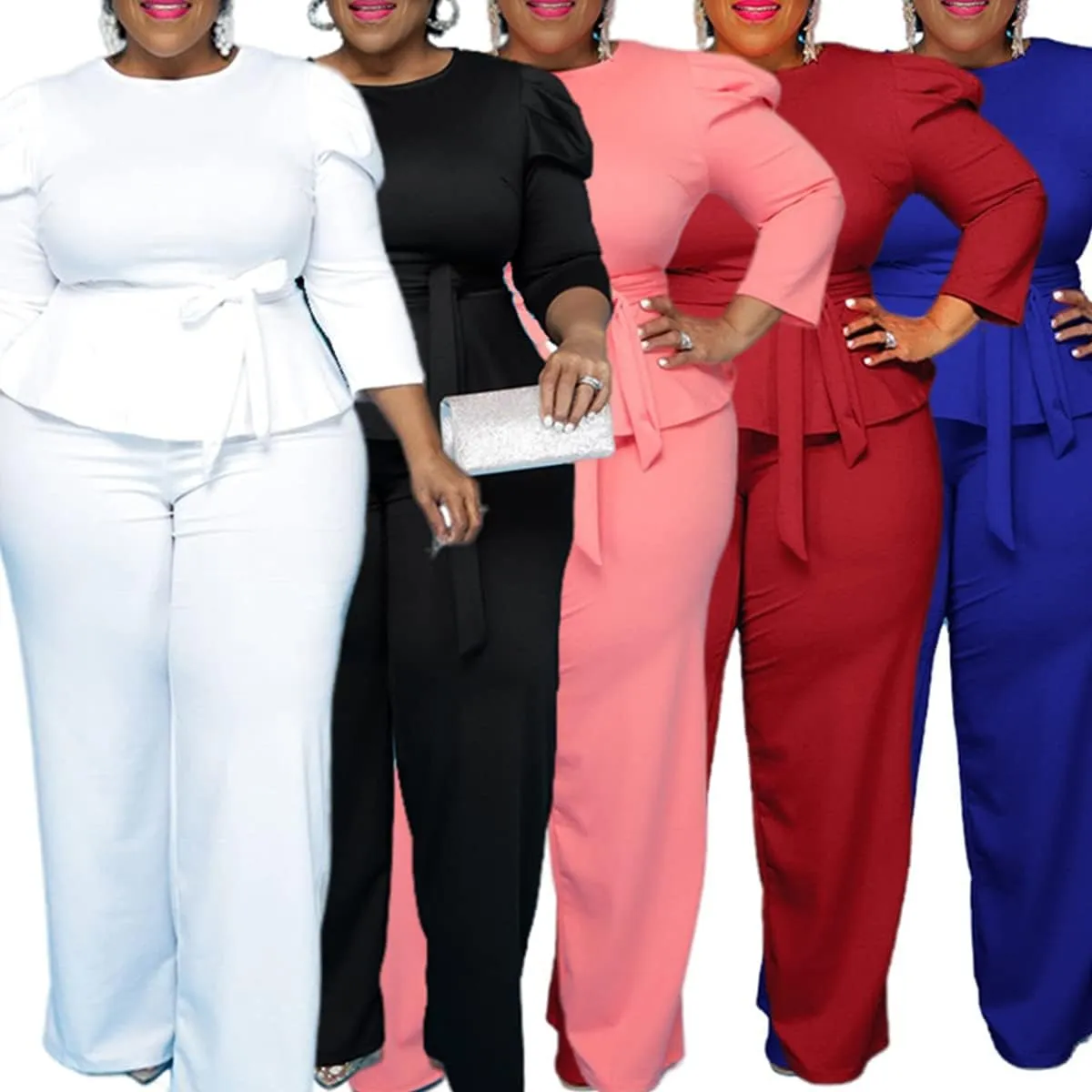 ThusFar Plus Size 2 Piece Outfits for Women Blazer Top Long Sleeve Long Pants Sets Casual Elegant Business Suit with Belt