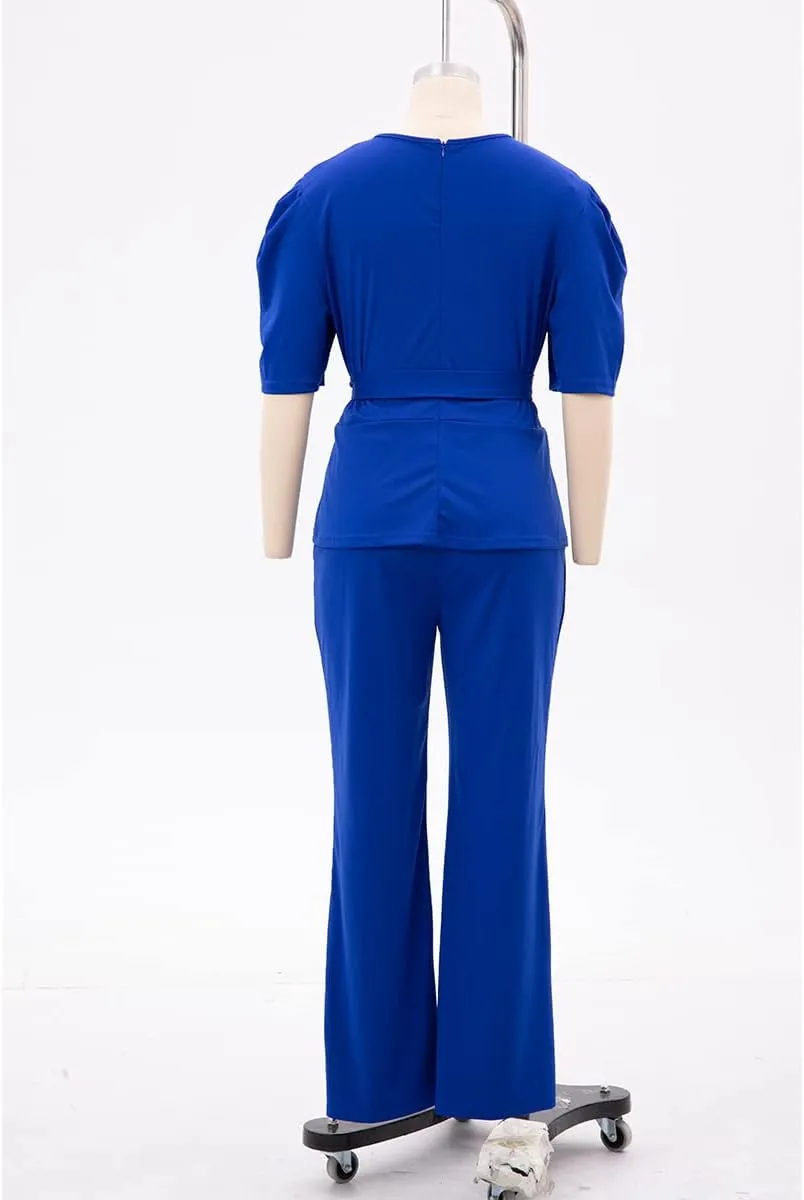 ThusFar Plus Size 2 Piece Outfits for Women Blazer Top Long Sleeve Long Pants Sets Casual Elegant Business Suit with Belt