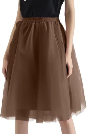 Tulle Skirts for Women Midi Skorts Elastic High Waisted Layered A Line Skirt Tutu Skirt for Prom Party