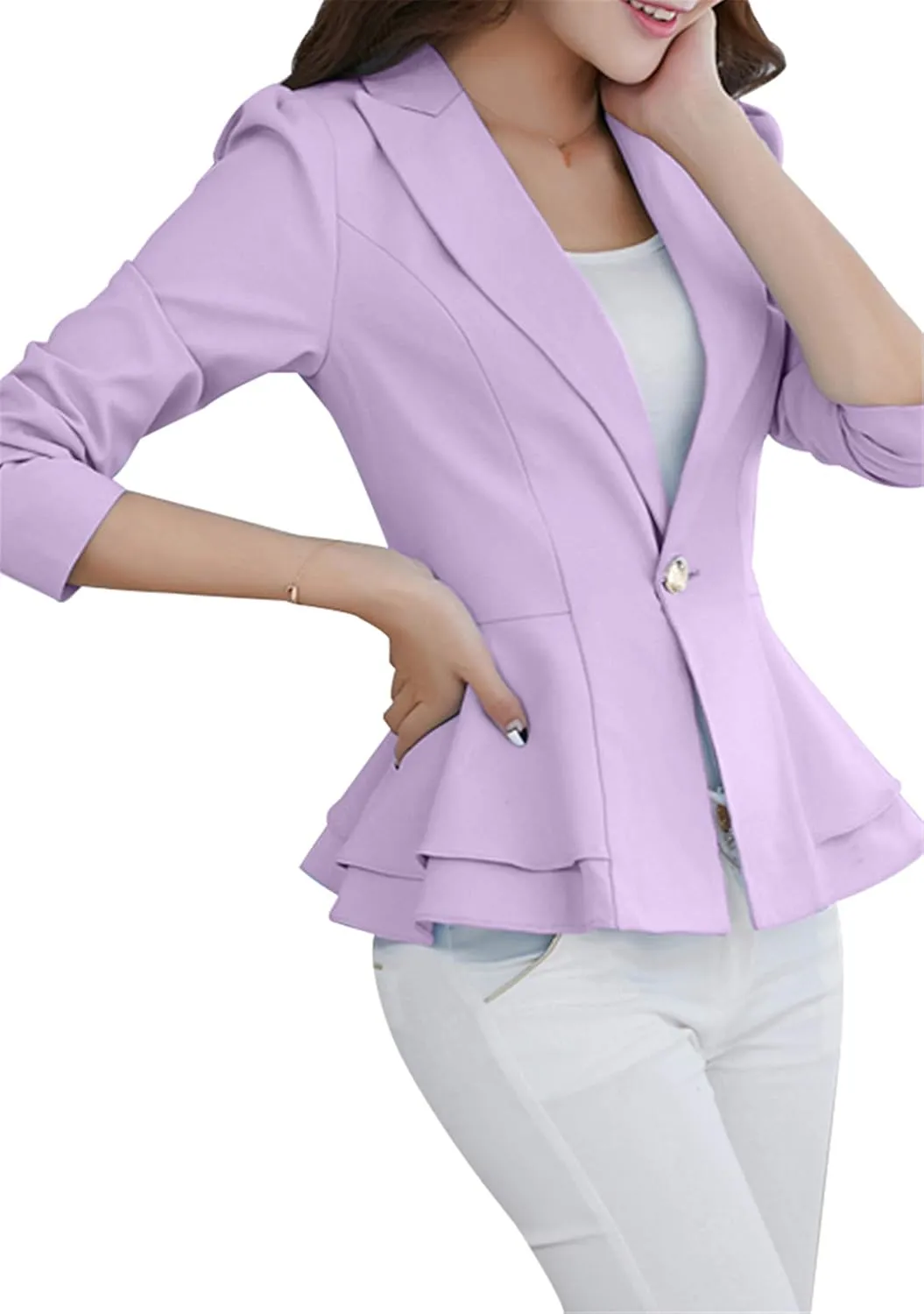 TYQQU Women's Work Office Button Down Blazer Business Loose Fit Long Sleeve Blazer