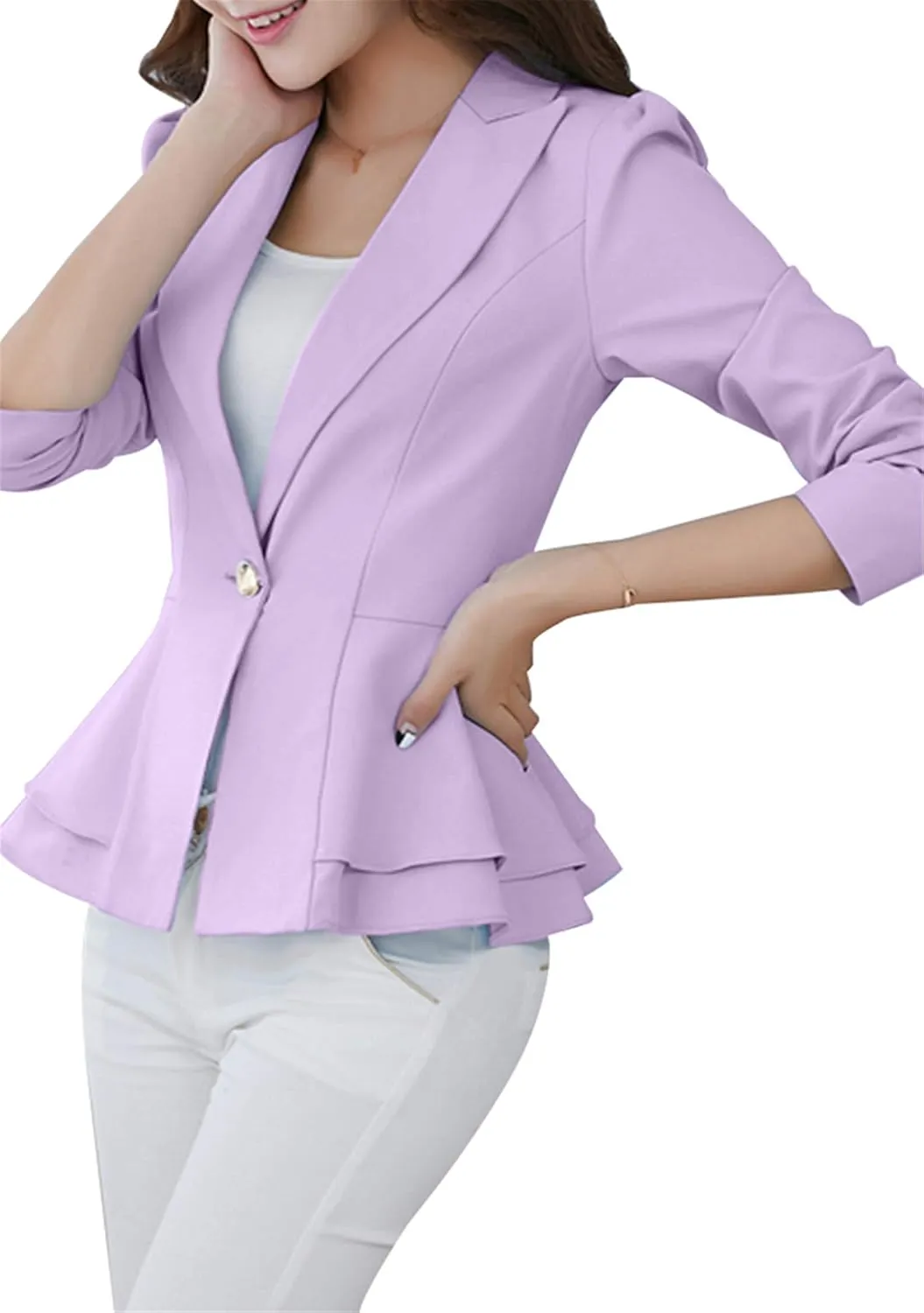TYQQU Women's Work Office Button Down Blazer Business Loose Fit Long Sleeve Blazer