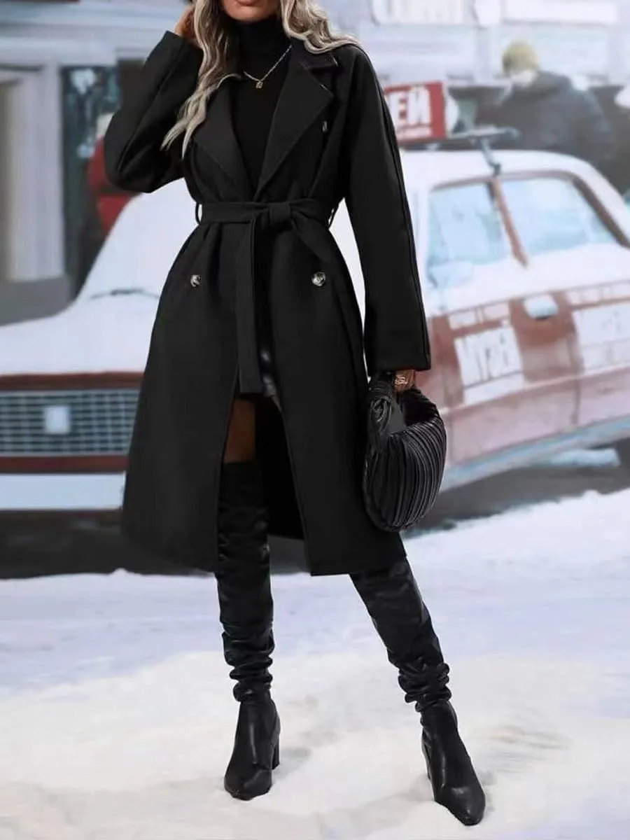 utcoco Women's Trench Coats 2024 Double-Breasted Notch Lapel Long Midi Pea Coat with Belt
