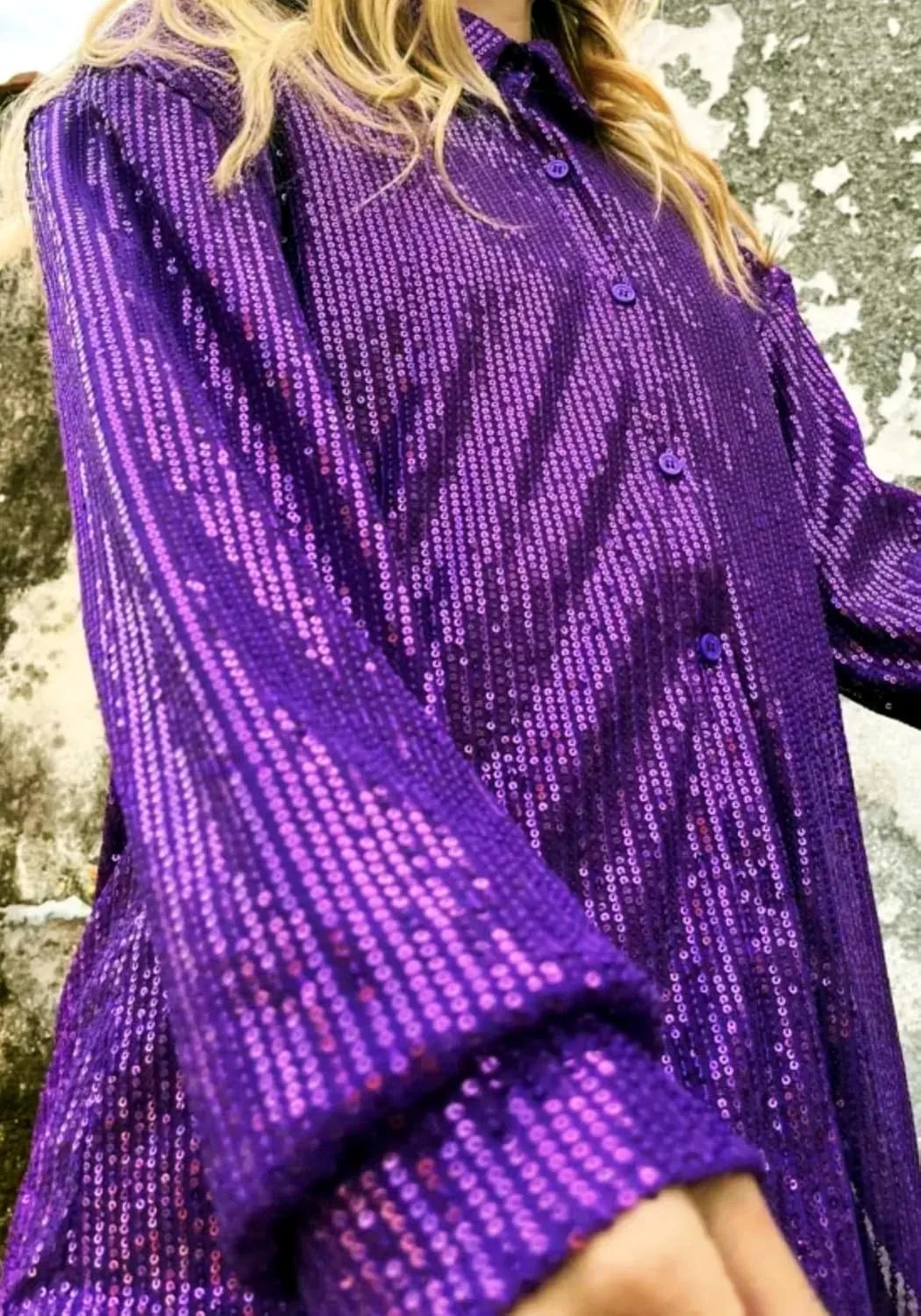 Vaceky Sequin Shirt Dress Women Collared Button Down Long Sleeve Flowy Tunic Dresses