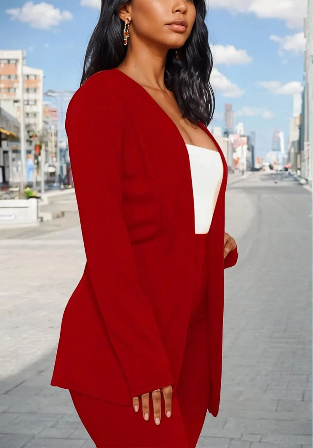 Vakkest Womens Suits 2 Piece Set Business Formal Outfit Casual Long Sleeve Blazer and Office Work Pencil Pants Dressy
