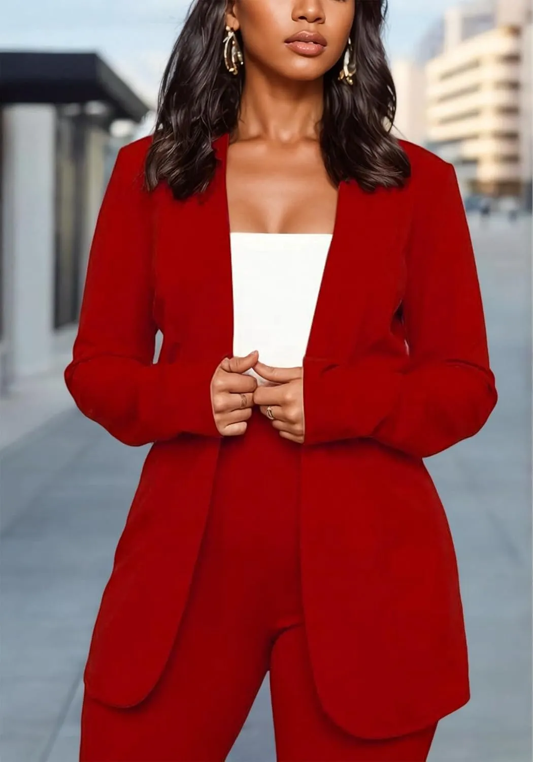 Vakkest Womens Suits 2 Piece Set Business Formal Outfit Casual Long Sleeve Blazer and Office Work Pencil Pants Dressy