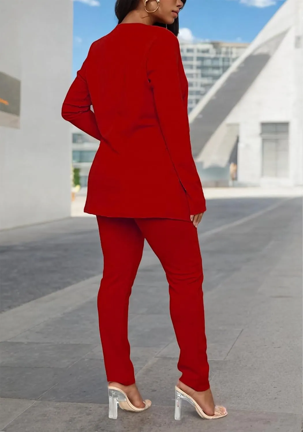 Vakkest Womens Suits 2 Piece Set Business Formal Outfit Casual Long Sleeve Blazer and Office Work Pencil Pants Dressy