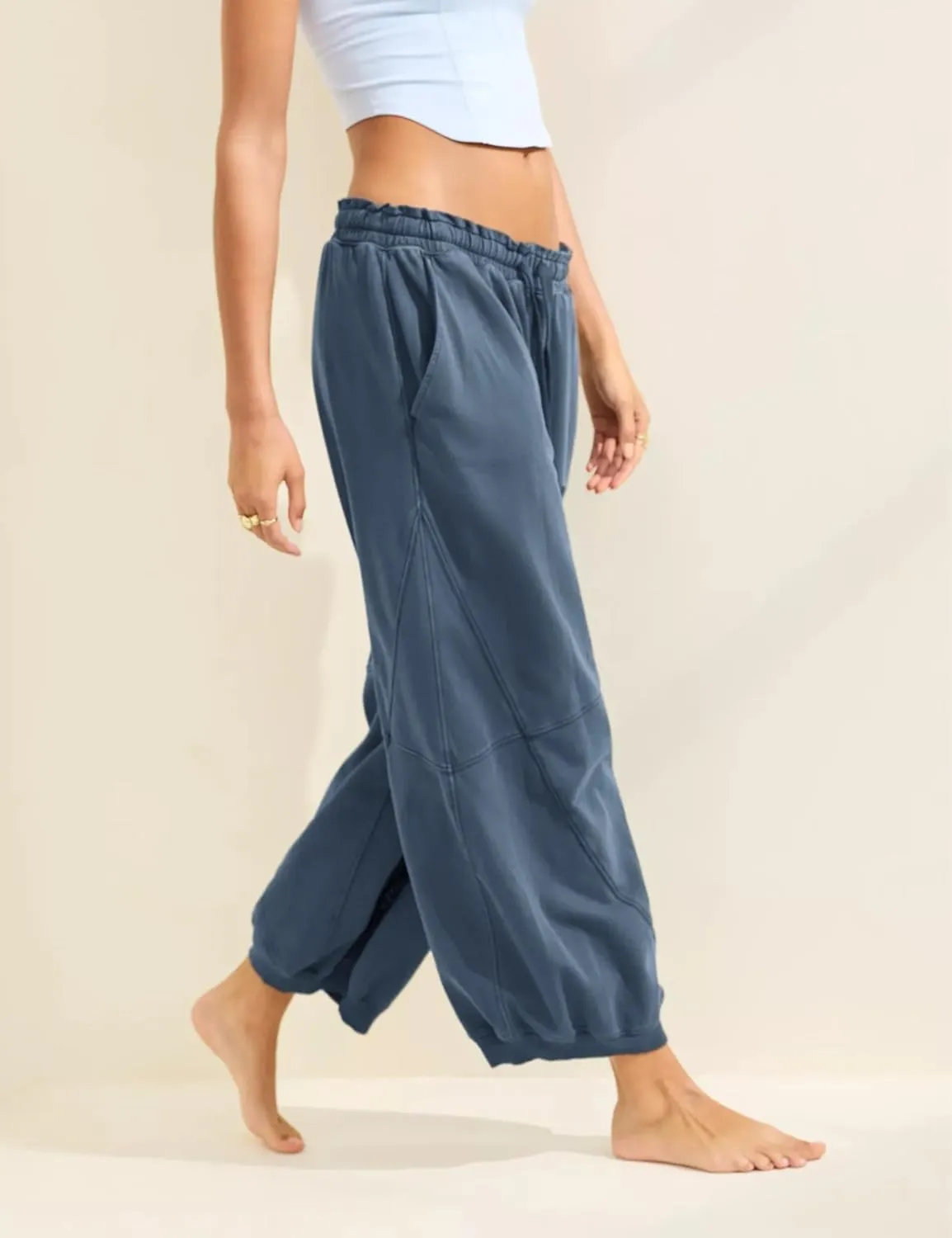 Watashi Women Wide Leg Pants Casual Elastic Wasited Summer Trouser Slacks Beach Palazzo Harem Pants