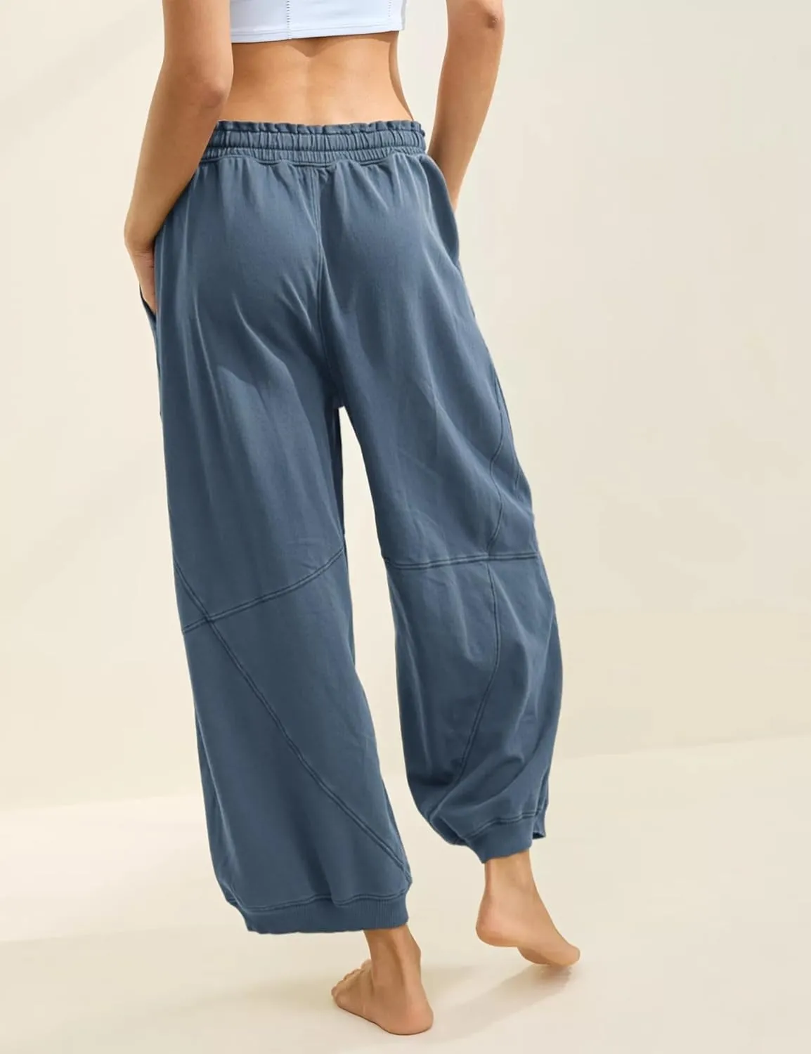 Watashi Women Wide Leg Pants Casual Elastic Wasited Summer Trouser Slacks Beach Palazzo Harem Pants