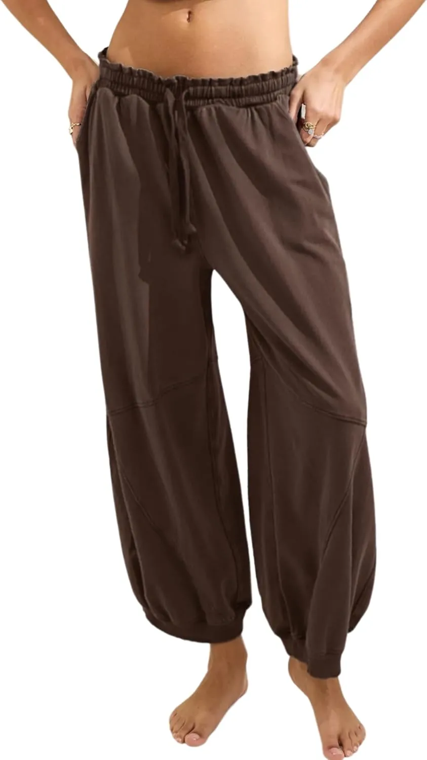 Watashi Women Wide Leg Pants Casual Elastic Wasited Summer Trouser Slacks Beach Palazzo Harem Pants