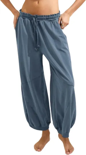 Watashi Women Wide Leg Pants Casual Elastic Wasited Summer Trouser Slacks Beach Palazzo Harem Pants