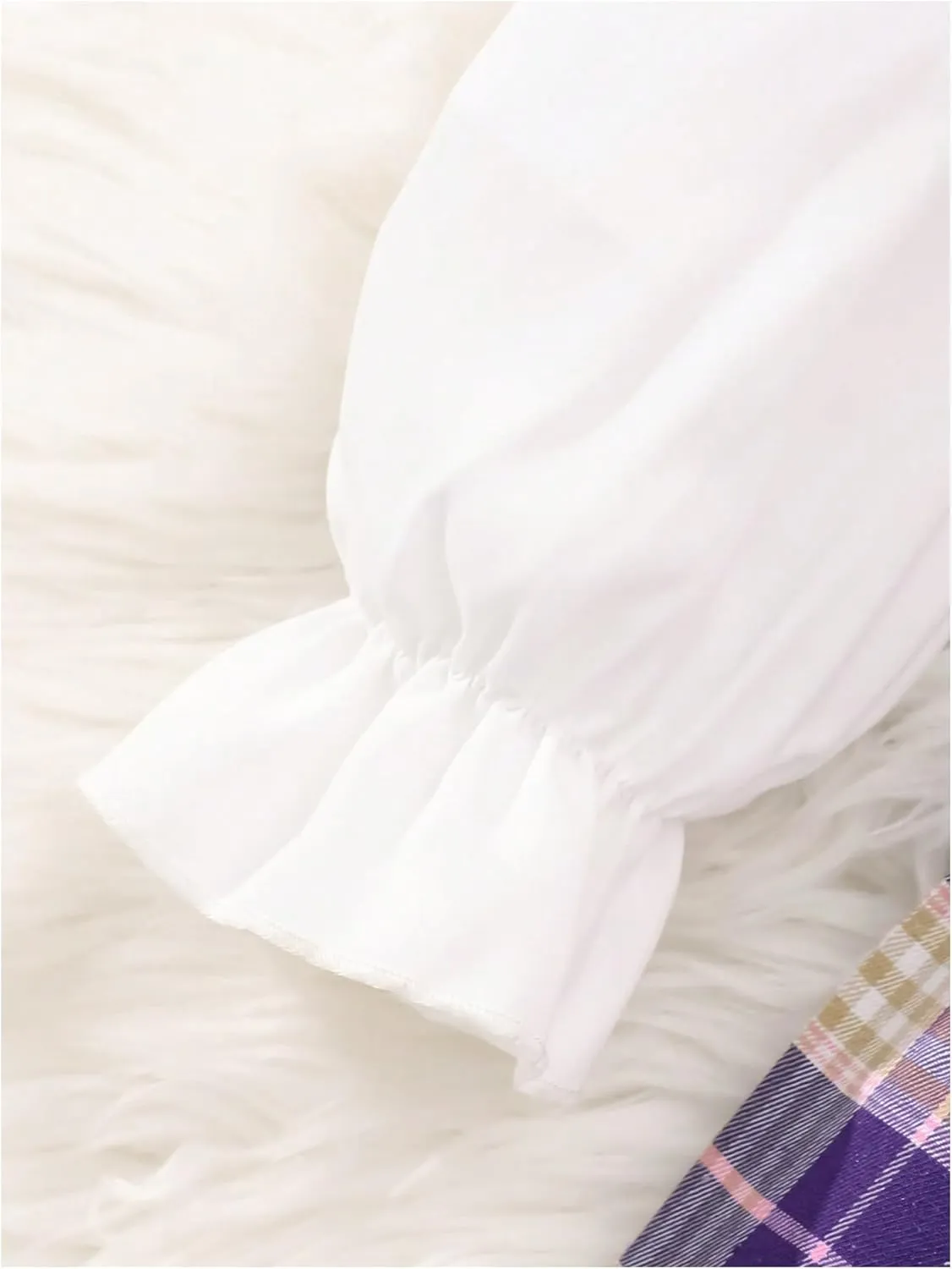 WDIRARA Girl's 3 Piece Outfit Flounce Sleeve Button Down Shirt V Neck Sweater Vest Plaid Pleated Skirt Set