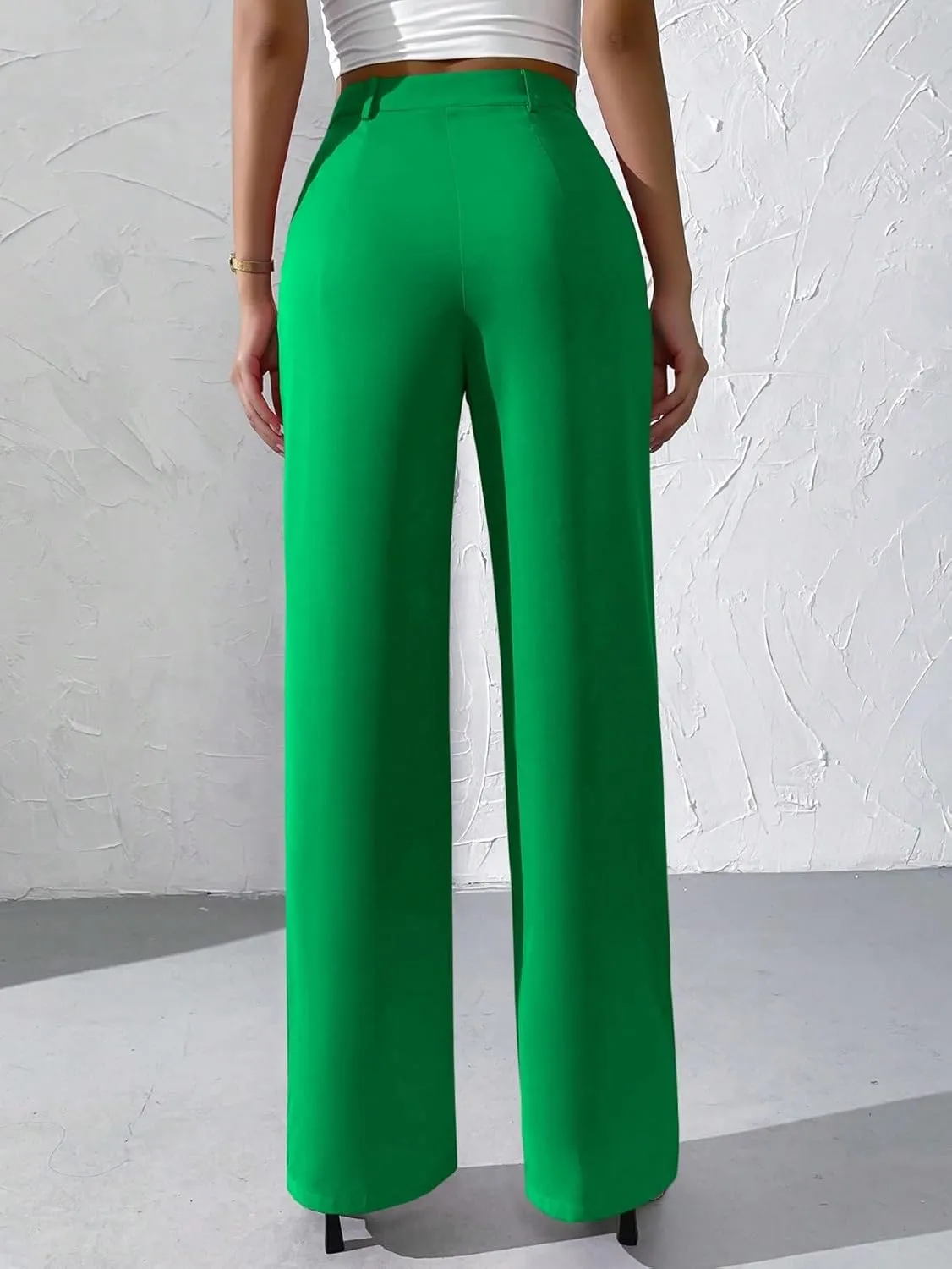 WDIRARA Women's High Waist Button Wide Leg Pants Elegant Work Pleated Pants