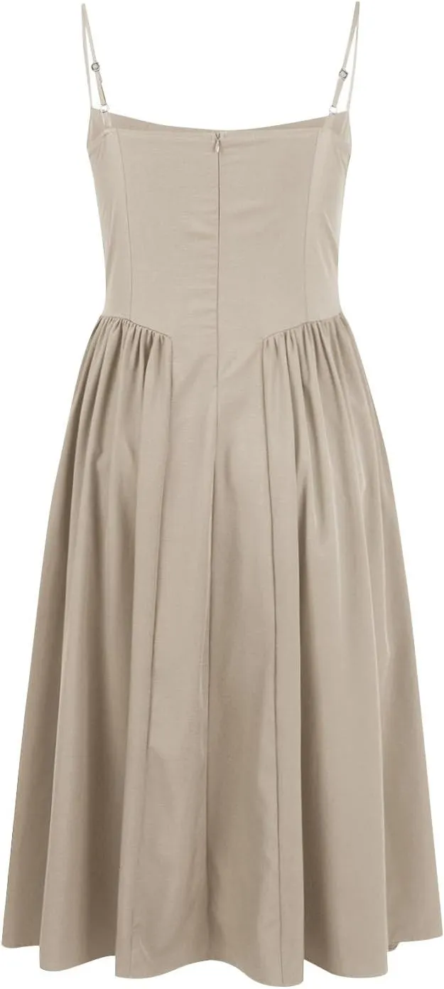 Wedding Guest Dresses for Women Elegant Spaghetti Strap Midi Dress Flowy Pleated Hem Low Cut Prom Dresses