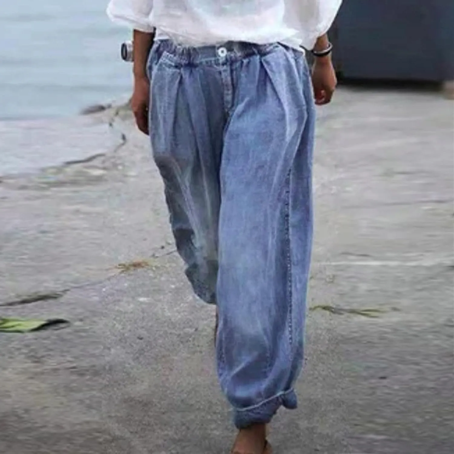 Wide Leg Jeans for Women High Waisted Flare Cropped Denim Pants High Waisted Straight Leg Stretchy Baggy Trousers
