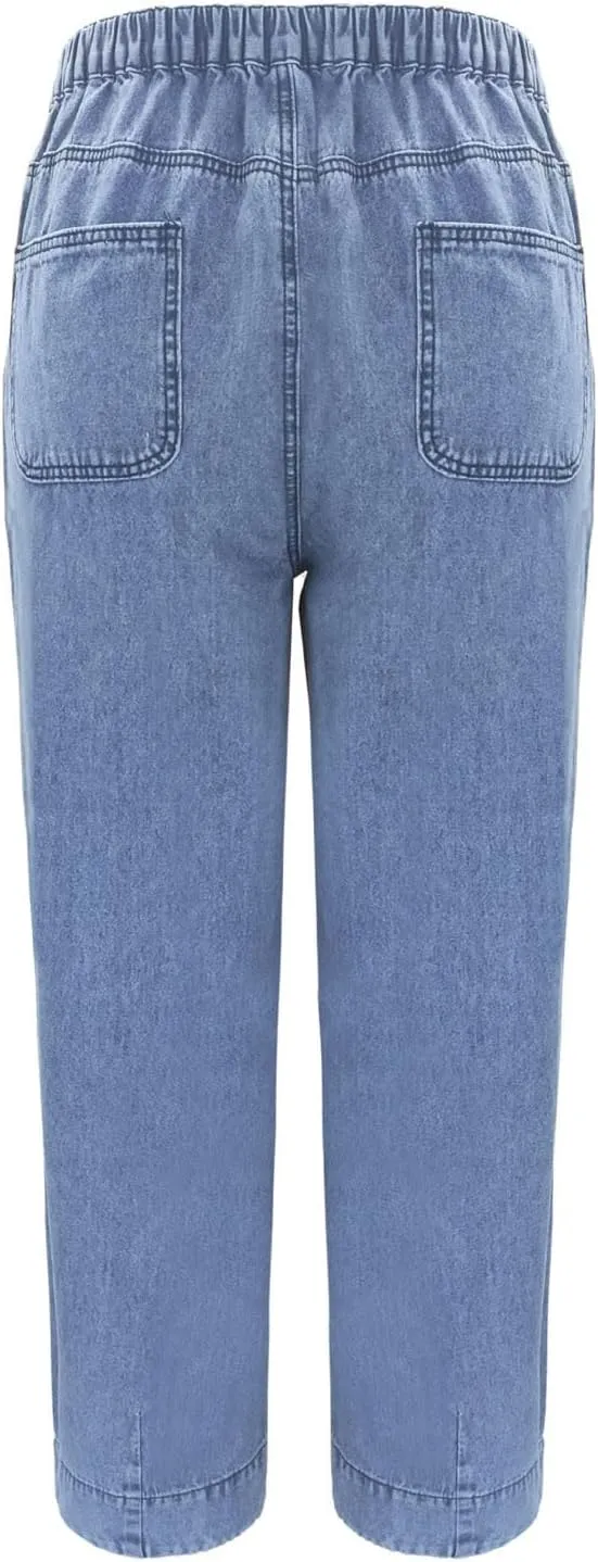 Wide Leg Jeans for Women High Waisted Flare Cropped Denim Pants High Waisted Straight Leg Stretchy Baggy Trousers